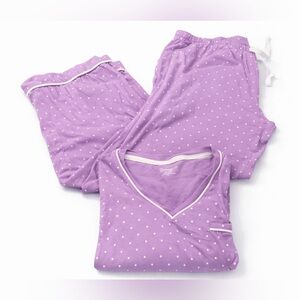 Pajamagram Lavender Polka Dot Pajama Set XLP Soft Cozy Lounge Sleepwear V Neck